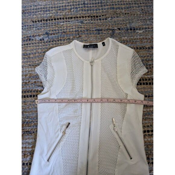 Patrizia Luca Milano Full Zip Mesh White Short Sleeve Jacket Top Small Pockets - Picture 4 of 7